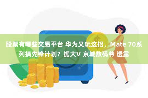 股票有哪些交易平台 华为又玩这招，Mate 70系列搞先锋计划？据大V 京城数码爷 透露